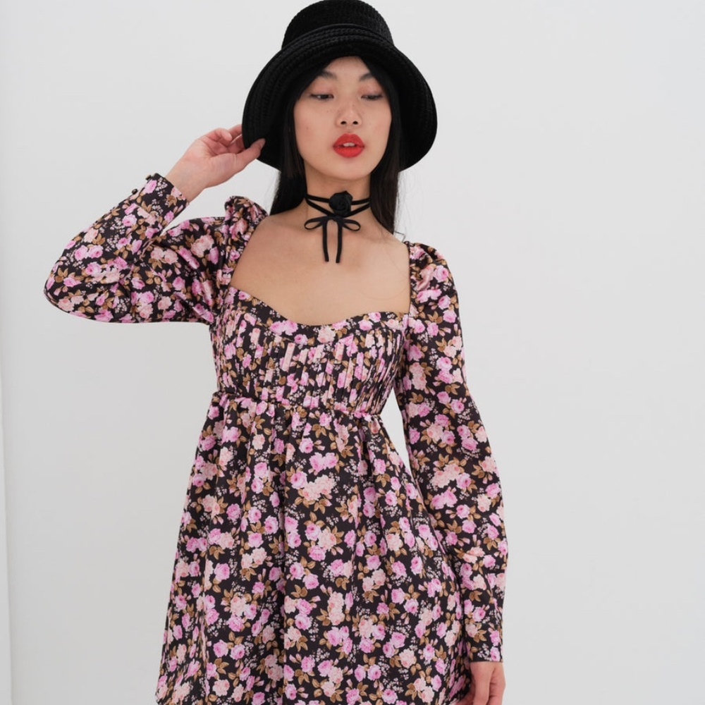 For Love & Lemons KATE LONG SLEEVE MINI DRESS